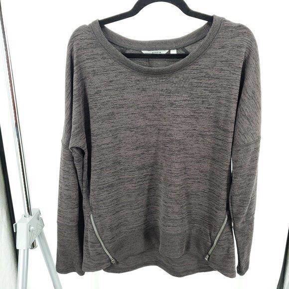 Athleta Blissful Sharkbite Long Sleeve Side Zip Top L Shale Heather Gray - Picture 1 of 16